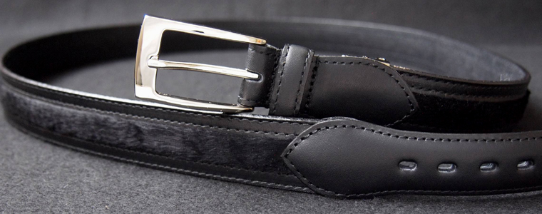 革ベルト・ファッションベルト　異素材ミックス　本革とハラコ風素材のベルト　ブラック×ブラック