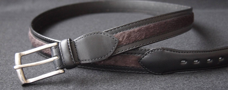 革ベルト・ファッションベルト　異素材ミックス　本革とハラコ風素材のベルト　ブラック×ダークブラウン